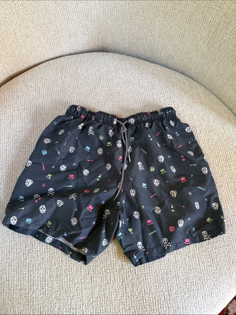 Men's Navy Blue Skull Print Swim Shorts